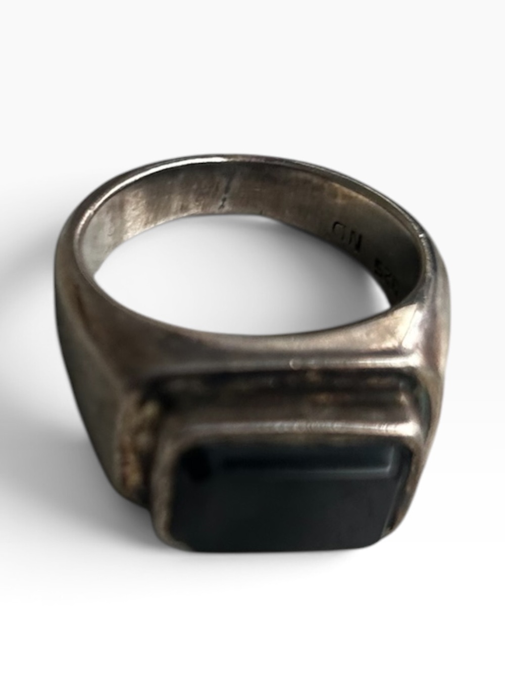 Men’s Vintage Onyx and 925 Silver Signet Ring Size 10